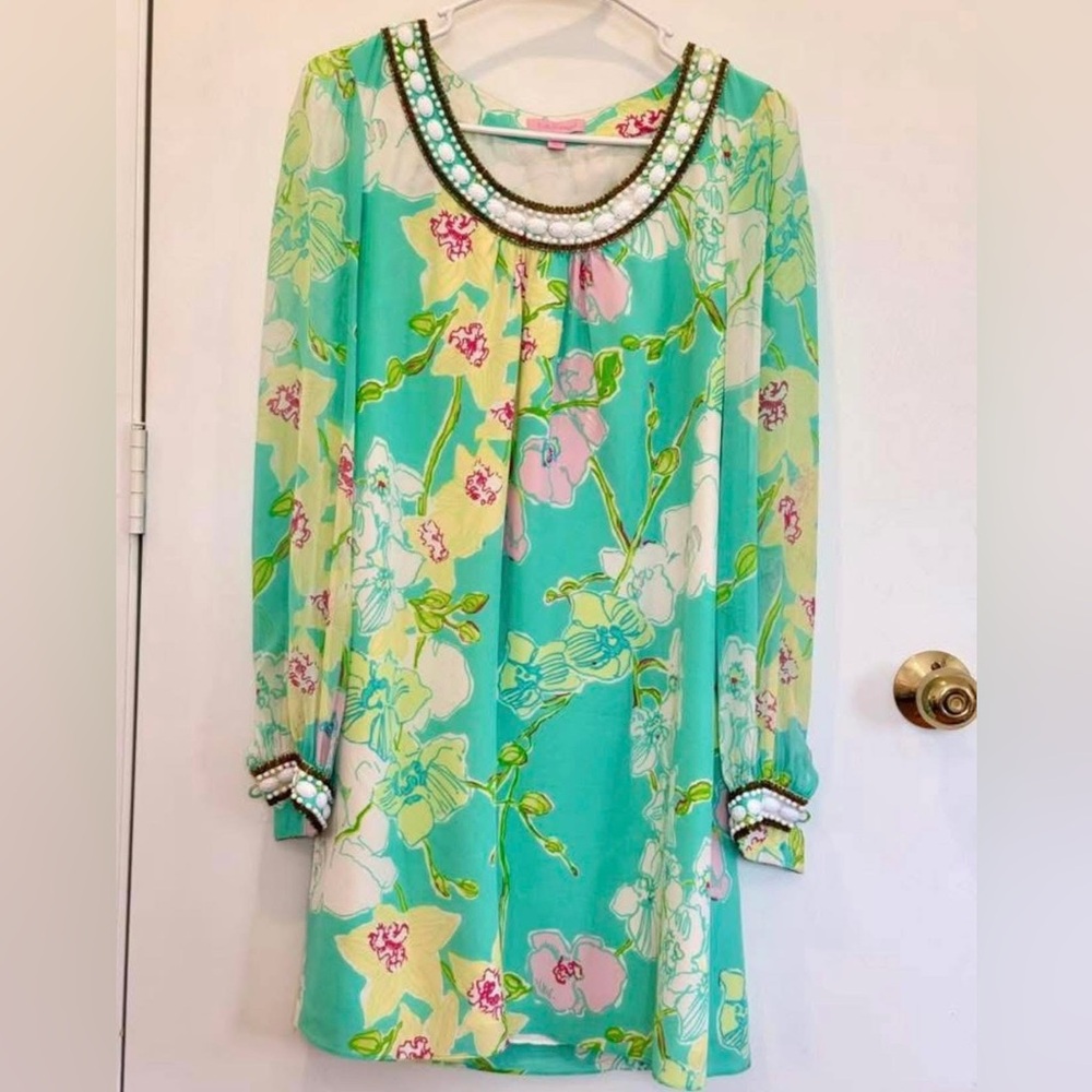 Lilly Pulitzer Floral Dress in Aqua and Pink